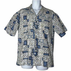 Hilo Hattie Blue Floral Hawaiian Button Shirt M